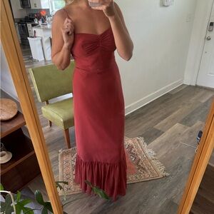 Rust Flowy Sweetheart Neckline Chiffon Dress